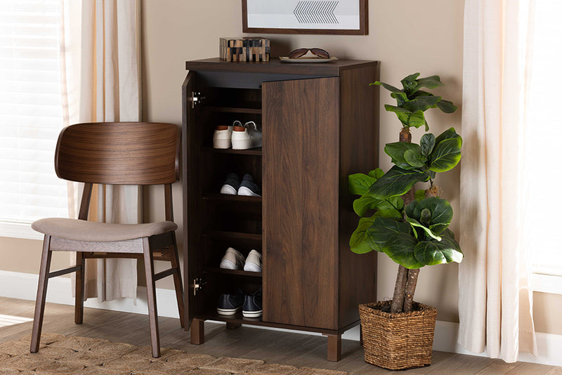 Toby Modern and Contemporary Two-Tone Walnut Brown and Dark Gray Finished Wood 2-Door Shoe Storage Cabinet