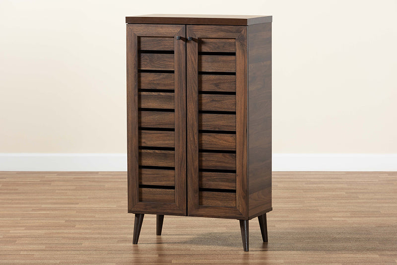 Naya Modern and Contemporary Walnut Brown Finished Wood 2-Door Shoe Storage Cabinet