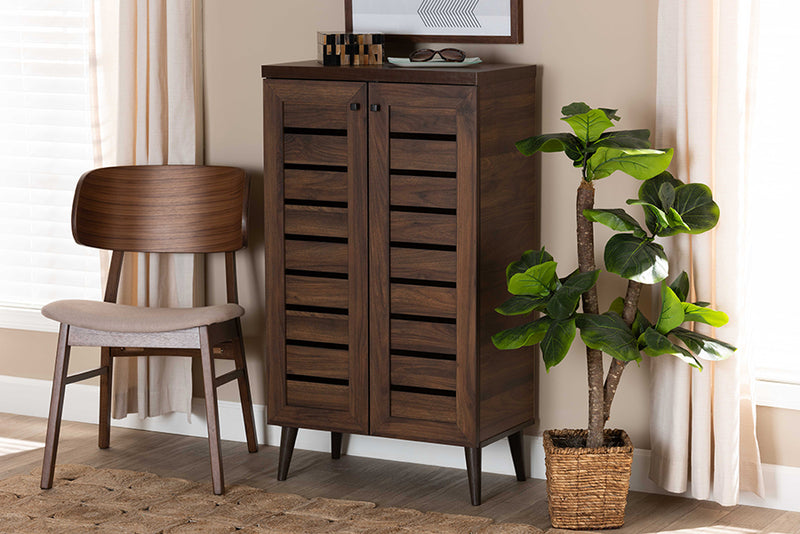 Naya Modern and Contemporary Walnut Brown Finished Wood 2-Door Shoe Storage Cabinet