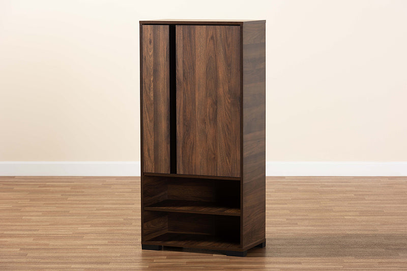 Macey Modern and Contemporary Two-Tone Walnut Brown and Black Finished Wood 2-Door Shoe Storage Cabinet