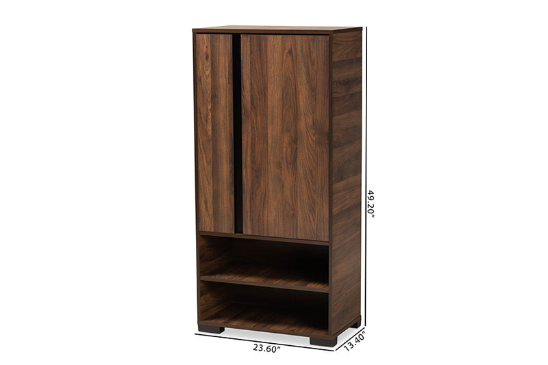 Macey Modern and Contemporary Two-Tone Walnut Brown and Black Finished Wood 2-Door Shoe Storage Cabinet