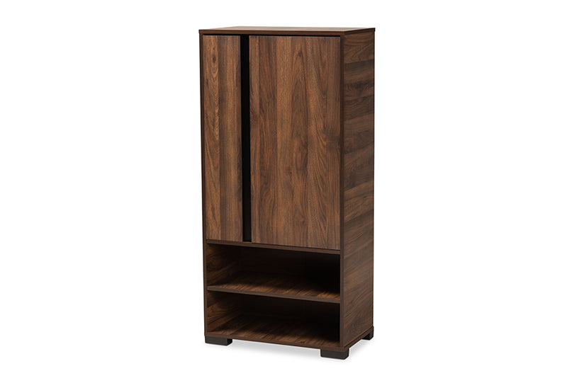 Macey Modern and Contemporary Two-Tone Walnut Brown and Black Finished Wood 2-Door Shoe Storage Cabinet