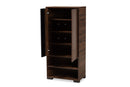 Macey Two-Tone Walnut Brown and Black 2-Door Shoe Storage Cabinet Baxton