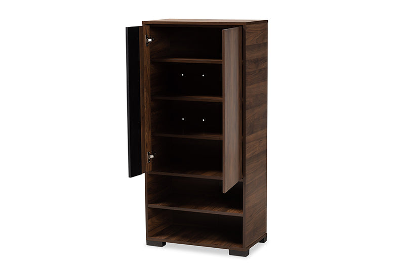 Macey Modern and Contemporary Two-Tone Walnut Brown and Black Finished Wood 2-Door Shoe Storage Cabinet