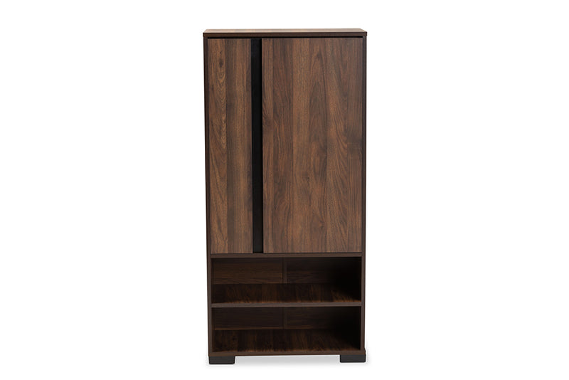 Macey Modern and Contemporary Two-Tone Walnut Brown and Black Finished Wood 2-Door Shoe Storage Cabinet