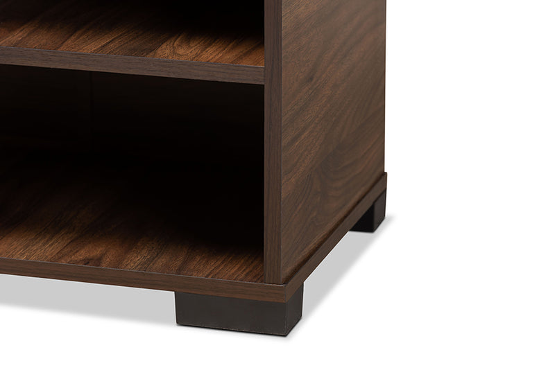 Macey Modern and Contemporary Two-Tone Walnut Brown and Black Finished Wood 2-Door Shoe Storage Cabinet