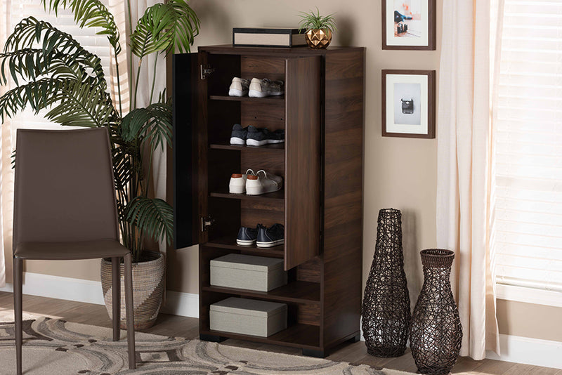 Macey Modern and Contemporary Two-Tone Walnut Brown and Black Finished Wood 2-Door Shoe Storage Cabinet