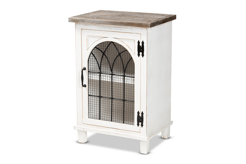 Adelaide Classic and Traditional Farmhouse Two-Tone Distressed White/Oak Brown Finished Wood 1-Door End Table