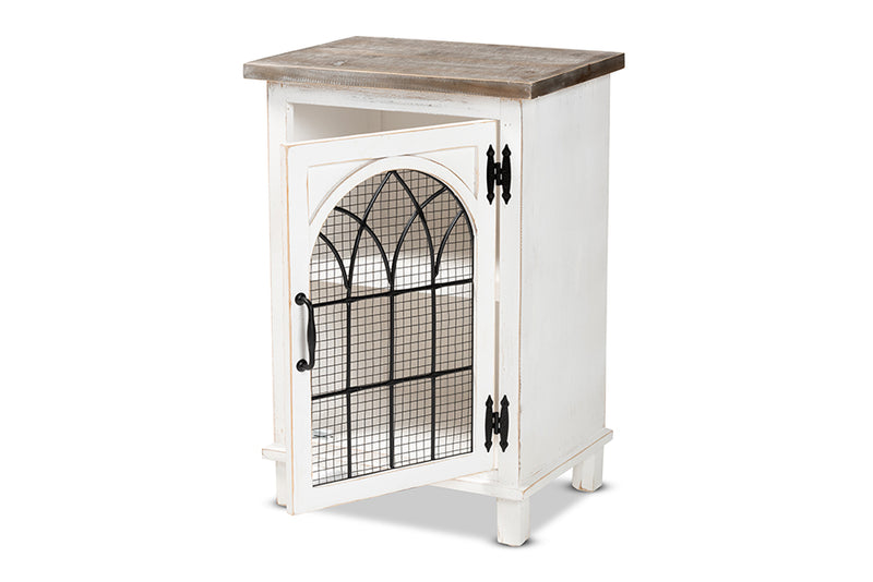 Adelaide Classic and Traditional Farmhouse Two-Tone Distressed White/Oak Brown Finished Wood 1-Door End Table