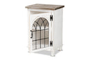 Adelaide Farmhouse Two-Tone Distressed White/Oak Brown 1-Door End Table Baxton