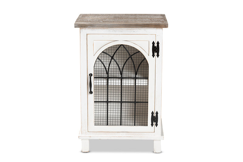 Adelaide Farmhouse Two-Tone Distressed White/Oak Brown 1-Door End Table Baxton