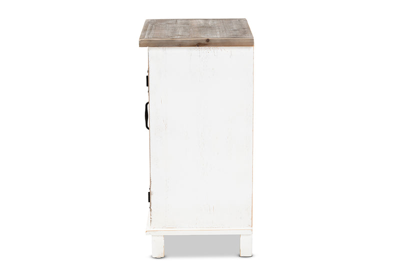 Adelaide Classic and Traditional Farmhouse Two-Tone Distressed White/Oak Brown Finished Wood 1-Door End Table