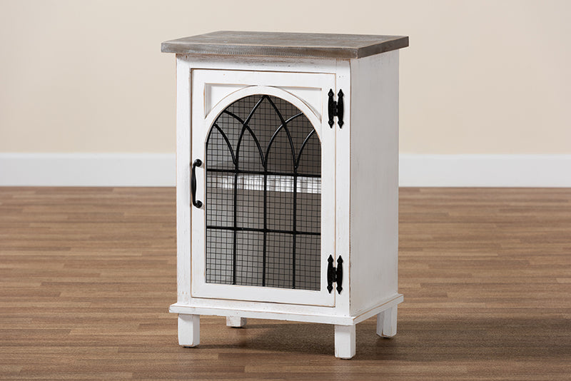 Adelaide Classic and Traditional Farmhouse Two-Tone Distressed White/Oak Brown Finished Wood 1-Door End Table