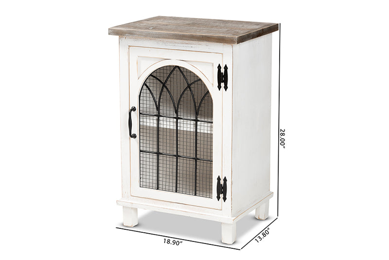 Adelaide Classic and Traditional Farmhouse Two-Tone Distressed White/Oak Brown Finished Wood 1-Door End Table