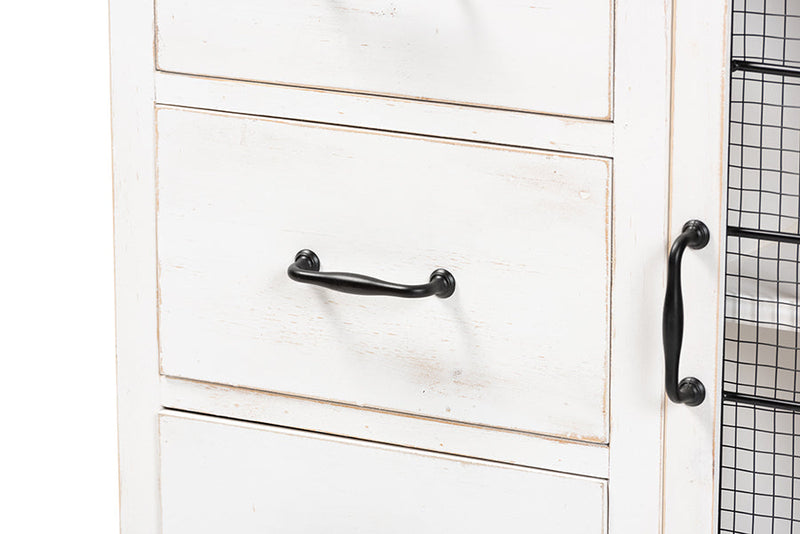 Adelaide Two-Tone Distressed White and Oak Brown 3-Drawer Storage Cabinet Baxton
