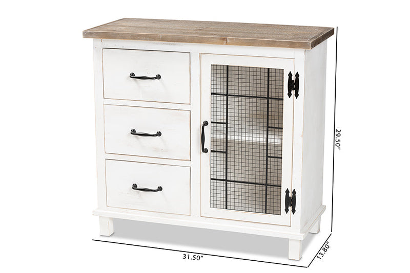 Adelaide Two-Tone Distressed White and Oak Brown 3-Drawer Storage Cabinet Baxton