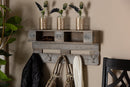 Mael Rustic Whitewashed Gray Oak Wall Mounted Coat Rack w/Shelves Baxton