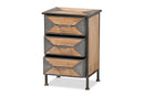 Dennis Antique Gray Finished Metal and Whitewashed Oak Brown 3-Drawer End Table Baxton