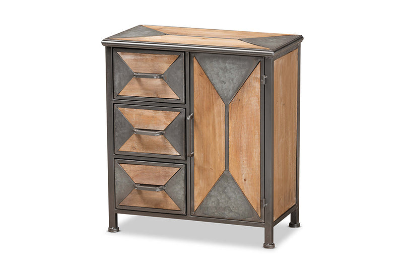 Dennis Antique Gray Whitewashed Oak Brown 3-Drawer Accent Storage Cabinet Baxton