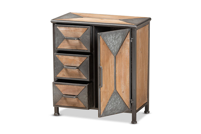 Dennis Antique Gray Whitewashed Oak Brown 3-Drawer Accent Storage Cabinet Baxton