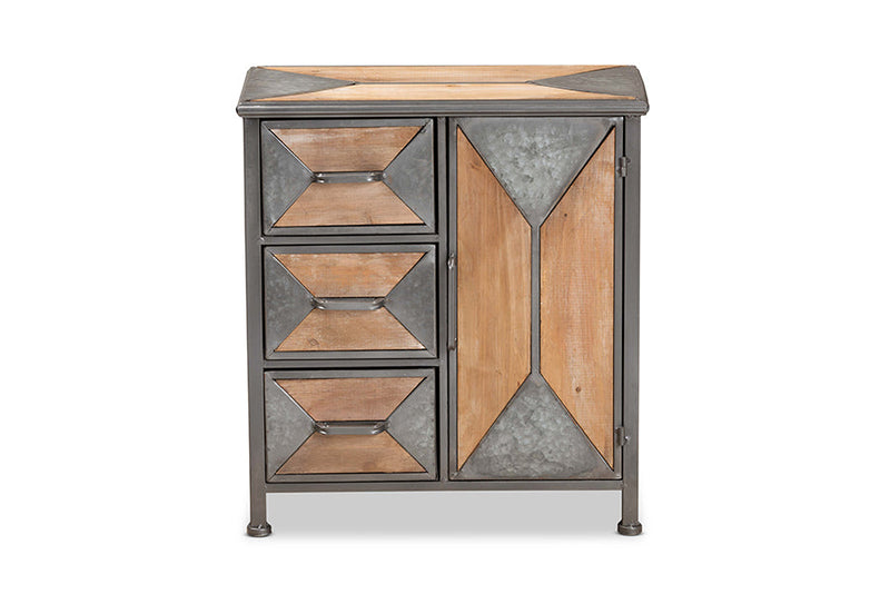 Dennis Antique Gray Whitewashed Oak Brown 3-Drawer Accent Storage Cabinet Baxton