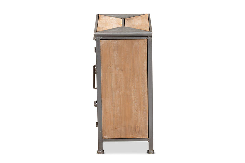 Dennis Antique Gray Whitewashed Oak Brown 3-Drawer Accent Storage Cabinet Baxton
