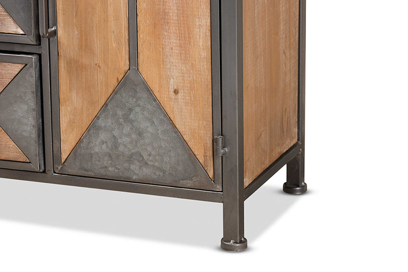 Dennis Antique Gray Whitewashed Oak Brown 3-Drawer Accent Storage Cabinet Baxton