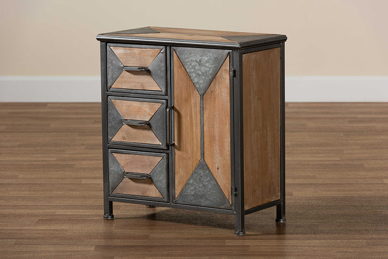 Dennis Antique Gray Whitewashed Oak Brown 3-Drawer Accent Storage Cabinet Baxton