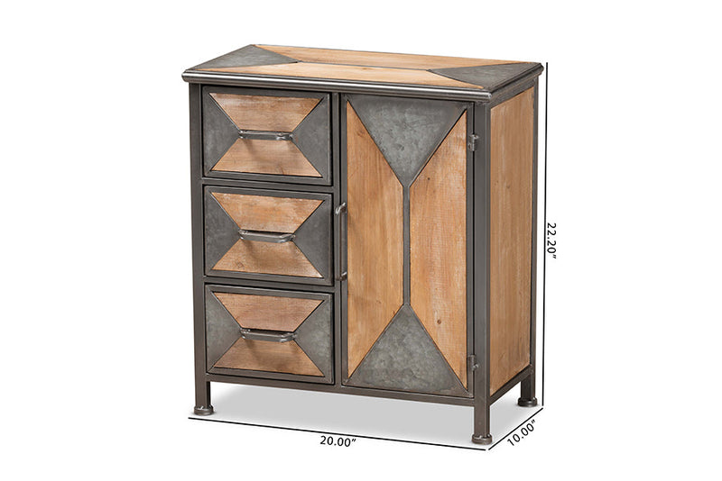 Dennis Antique Gray Whitewashed Oak Brown 3-Drawer Accent Storage Cabinet Baxton