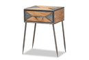 Dennis Antique Gray Finished Metal and Whitewashed Oak Brown 1-Drawer End Table Baxton