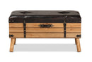 Ratu Rustic Dark Brown PU Leather Upholstered and Oak Large Storage Ottoman Baxton