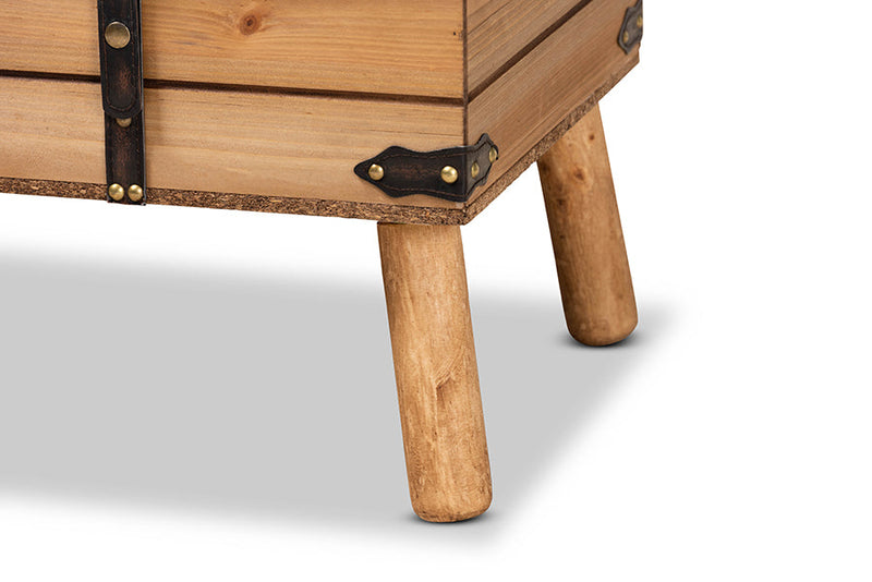 Ratu Rustic Dark Brown PU Leather Upholstered and Oak Large Storage Ottoman Baxton