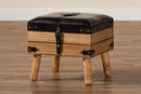 Ratu Rustic Dark Brown PU Leather Upholstered and Oak Small Storage Ottoman Baxton
