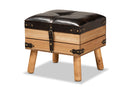 Ratu Rustic Dark Brown PU Leather Upholstered and Oak Small Storage Ottoman Baxton