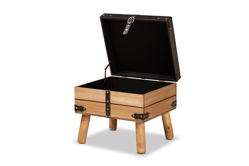 Ratu Rustic Dark Brown PU Leather Upholstered and Oak Small Storage Ottoman Baxton