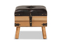Ratu Rustic Dark Brown PU Leather Upholstered and Oak Small Storage Ottoman Baxton