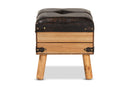 Ratu Rustic Dark Brown PU Leather Upholstered and Oak Small Storage Ottoman Baxton