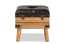 Ratu Rustic Dark Brown PU Leather Upholstered and Oak Small Storage Ottoman Baxton