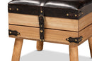 Ratu Rustic Dark Brown PU Leather Upholstered and Oak Small Storage Ottoman Baxton
