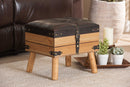 Ratu Rustic Dark Brown PU Leather Upholstered and Oak Small Storage Ottoman Baxton