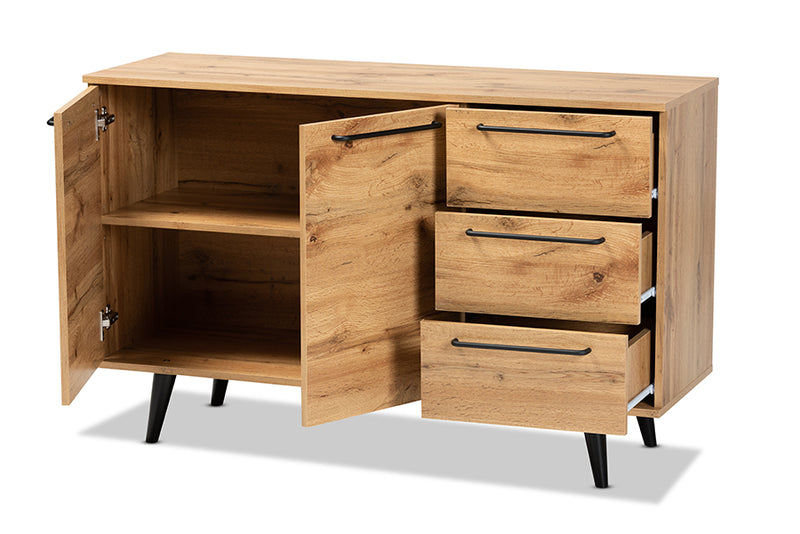 Aric Modern and Contemporary Oak Brown Finished Wood 3-Drawer Sideboard Buffet