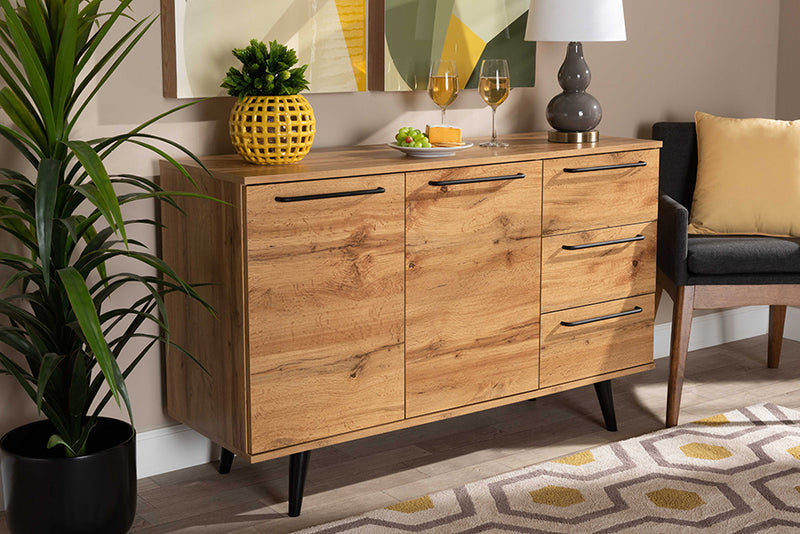 Aric Modern and Contemporary Oak Brown Finished Wood 3-Drawer Sideboard Buffet