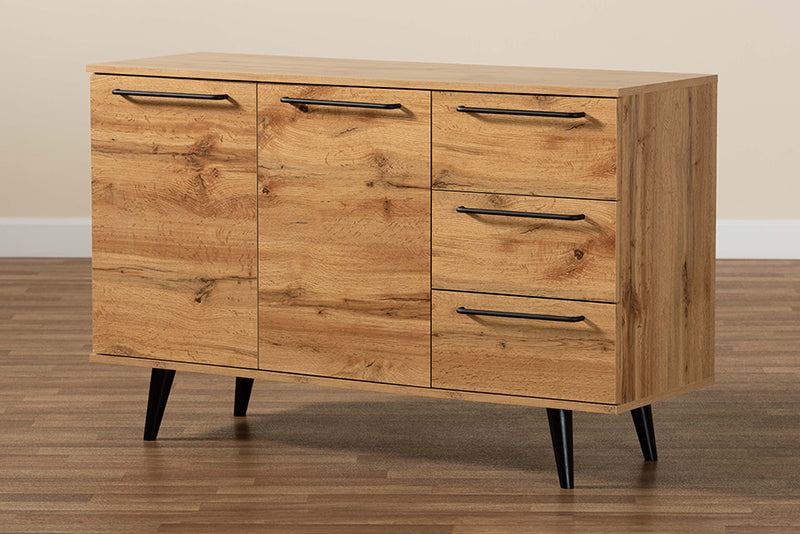 Aric Modern and Contemporary Oak Brown Finished Wood 3-Drawer Sideboard Buffet