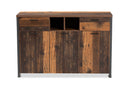 Berlin Rustic Brown and Gray Metal 2-Door Sideboard Buffet Baxton