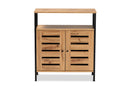 Noela Oak Brown and Black Metal 2-Door Shoe Cabinet Baxton