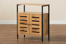 Noela Oak Brown and Black Metal 2-Door Shoe Cabinet Baxton