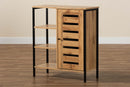 Noela Oak Brown and Black Finished Metal 1-Door Shoe Storage Cabinet Baxton