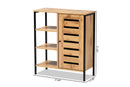 Noela Oak Brown and Black Finished Metal 1-Door Shoe Storage Cabinet Baxton