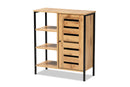 Noela Oak Brown and Black Finished Metal 1-Door Shoe Storage Cabinet Baxton