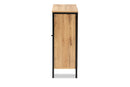 Noela Oak Brown and Black Finished Metal 1-Door Shoe Storage Cabinet Baxton